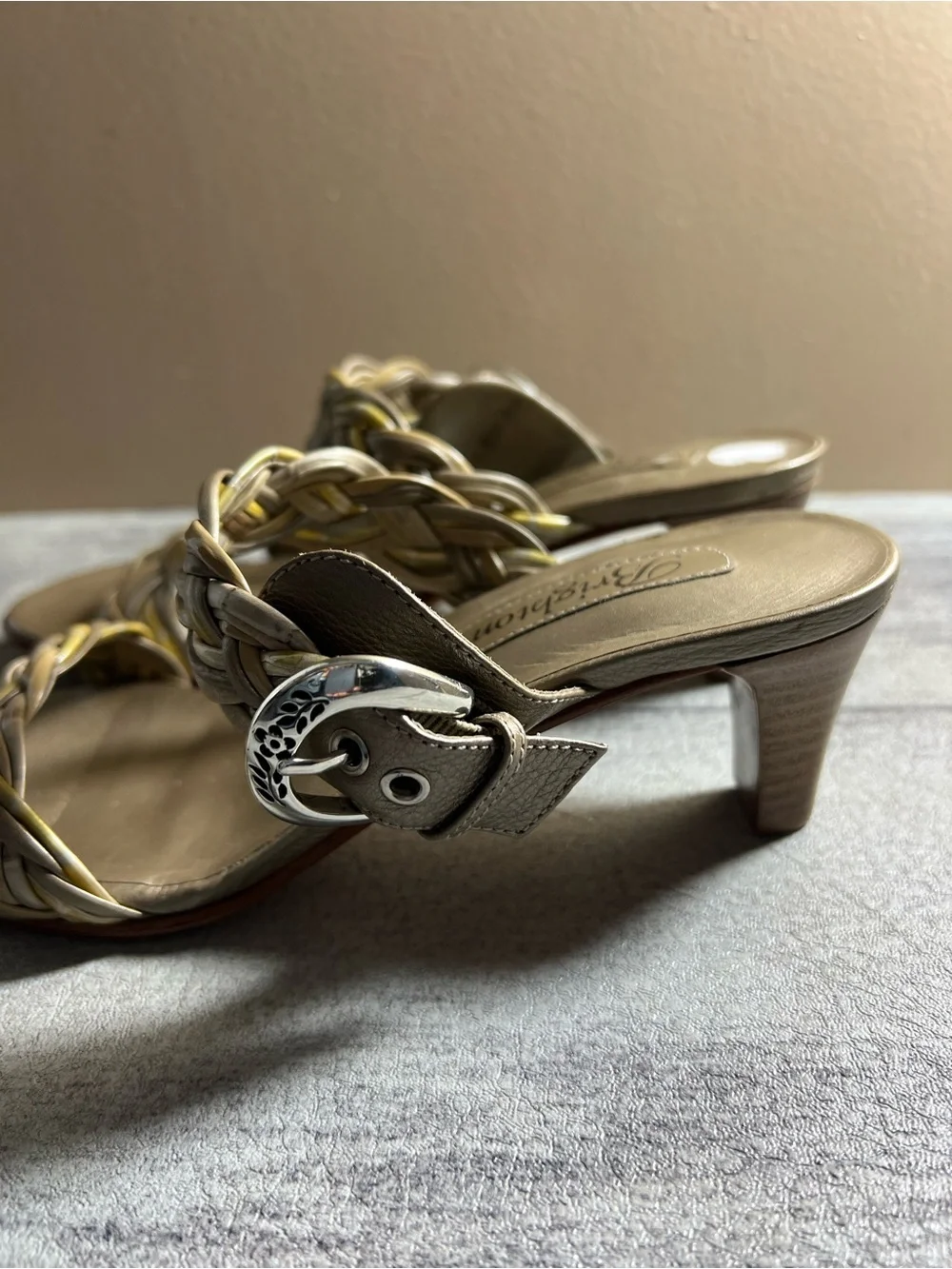 Brighton Sandals Shoes Womens 6.5 M Beige Gold Leather Braided Slide Buckle Fiji